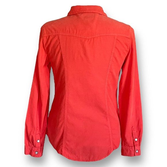 Holding Horses Womens Coral Pearl Snap Shirt Sz 0 Western Corduroy Anthropologie - Picture 6 of 8